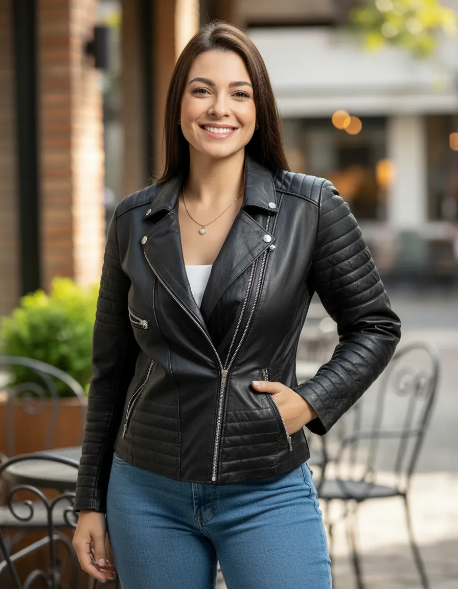 Miniatura 4 - Jaqueta Feminina Couro Legítimo Esportiva