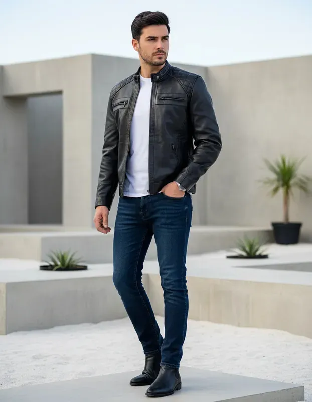 Miniatura 8 - Jaqueta de Couro Legítimo Masculino Esportiva