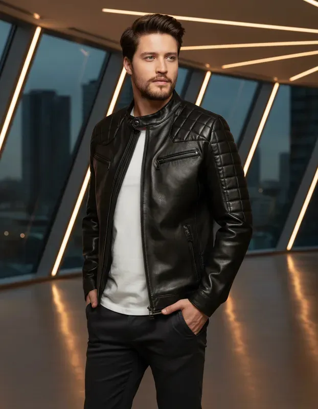 Miniatura 14 - Jaqueta de Couro Legítimo Masculino Esportiva