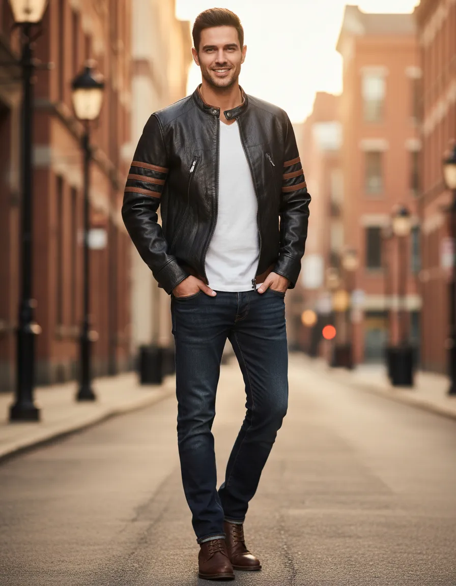 Miniatura 18 - Jaqueta de Couro Legítimo Masculino Esportiva