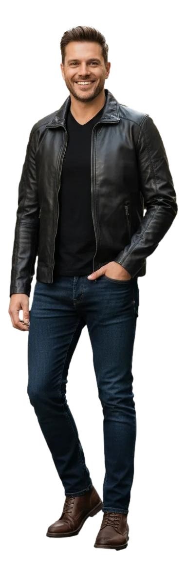 Miniatura 5 - Jaqueta de Couro Legítimo Masculino Esportiva