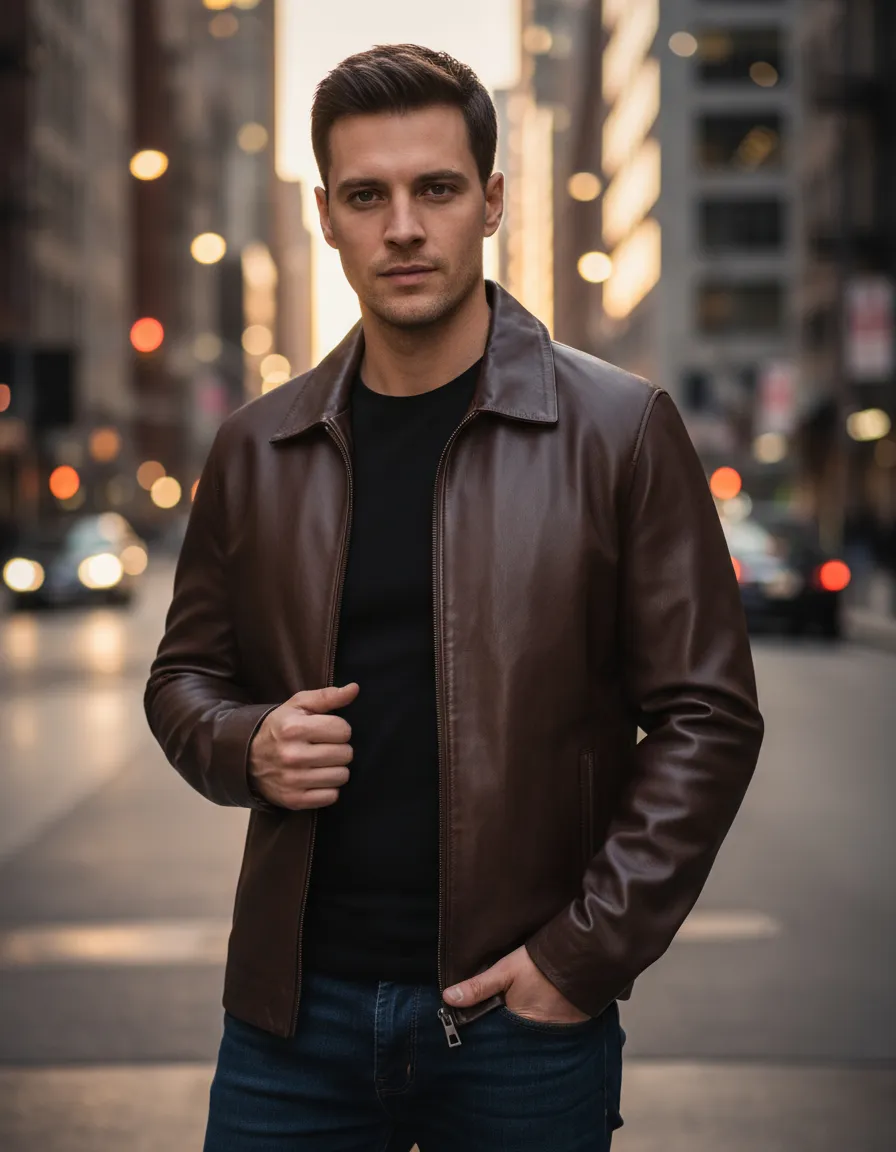 Miniatura 26 - Jaqueta de Couro Legítimo Masculino Esportiva